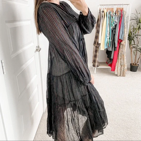 Matta Yamini Rainbow Striped Midi Dress Black - Picture 3 of 6